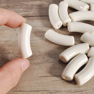 12mm x 35mm Beige Acrylic Tube Beads,12mm Large Acrylic Bamboo Beads, 12mm Curved Tube Beads,Bamboo Bracelet Bangle