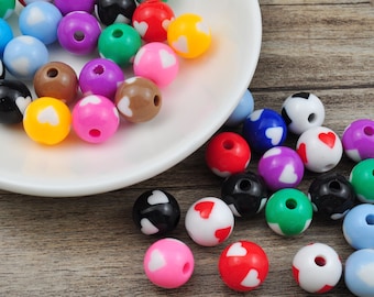 20Pcs Colorful Acrylic Heart beads，round beads，Bubblegum Heart Beads,Candy Gumball Beads,12mm  Chunky Beads，DIY Bracelet/Necklace/Pen Beads,