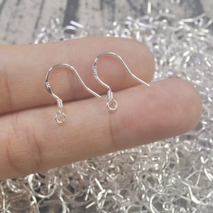 50,100,150,200 pcs 925 silver Ear Wires, hook earring with loop, Silver Brass earwires,Silver french hooks,Silver Earring Hooks,Wholesale