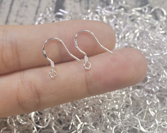 50,100,150,200 pcs 925 silver Ear Wires, hook earring with loop, Silver Brass earwires,Silver french hooks,Silver Earring Hooks,Wholesale