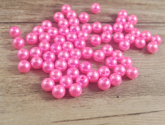 100pcs 8mm Deep Pink Imitation Pearl Beads,plastic Beads,round