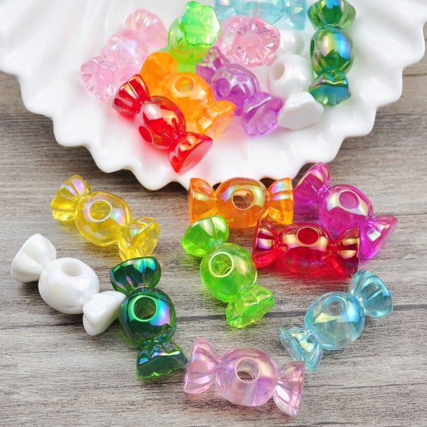 Perles de bonbons en acrylique, 20 pièces/paquet, perles transparentes en forme de bonbons enveloppées de bonbons mélangés, 28x14mm