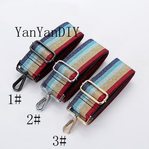 51" Adjustable Bag Strap,2" Width Rainbow Stripe Crossbody Strap,Handbag Strap,Gold/gunmetal/silver Swivel Clasp Bag Strap