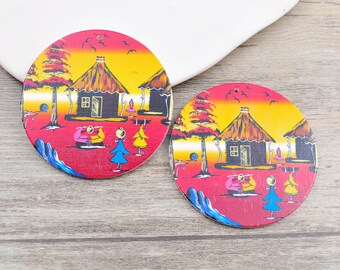 Wholesale,10Pcs My Africa Home Wooden Earrings,African Queen Wood earrings,60mm Round Wood Earrings,African Jewelry---YY#99