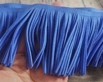 78mm Leather Tassel Fringes,Fringe Trim Faux Suede Blue Suede,for costume,bags,purses,key chains,shoes,accessories,Indian fringes