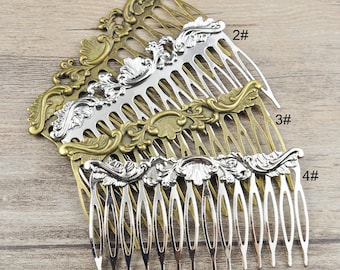 2Pcs/5Pcs/10Pcs 14 tooth Hair Comb,Wholesale Antique/Silver Brass Filigree Iron hair comb Setting,hair accessories, Nickel free lead free