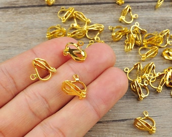 20/50/100Pcs Gold Plated Clip-On Jewellry Converted Earring Loop Finding,Wholesale,Gold Clip on Earring Hooks, DIY Clipon Ear Hooks