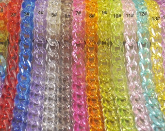 15.7”/19.7”/27.5” Transparent Colorful Acrylic Curb Chain Links,Flat Twist Plastic Chain,  Glasses Chain, Sunglass Chain, Open Links Chain