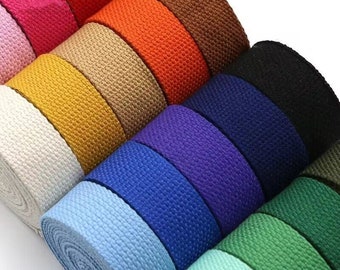 20 Colors, 2cm/2.5cm/3.2cm/3.8cm/5cm Wide Cotton Webbing Heavy Duty Bag handles, bag strap for Key Fobs Belts Purse Bag Straps Leash
