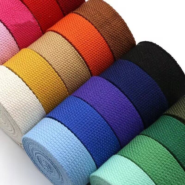 20 Colors, 2cm/2.5cm/3.2cm/3.8cm/5cm Wide Cotton Webbing Heavy Duty Bag handles, bag strap for Key Fobs Belts Purse Bag Straps Leash