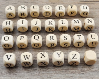100Pcs Wood Alphabet Cube Beads,10mm Square, English Letters A-Z, Blank Wood Beads,Natural Wooden Letter Alphabet Beads,Unfinished