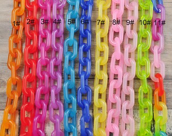 11 Colors Large Jelly Color Acrylic Curb Chain Links,Oval Plastic Chain for Glasses Chain,Sunglass Chain, Bag Chain,Open Links Chain,31x19mm