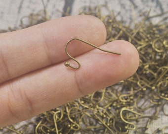 50,100,150,200pieces Antique Bronze Ear Wires,French Fishhook Earring Wires with 2mm End Ball,Ear Wires with Ball Stopper Earring Components
