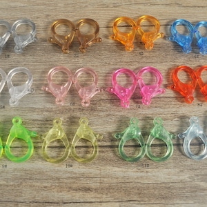 10/40Pcs Transparent Mixed colors Acrylic Plastic Lobster Clasp, lobster claw clasps,Glasses Chain Clasps,Key Chain Snap Hook Clasps/25x19mm