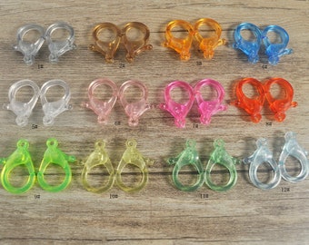 10/40Pcs Transparent Mixed colors Acrylic Plastic Lobster Clasp, lobster claw clasps,Glasses Chain Clasps,Key Chain Snap Hook Clasps/25x19mm