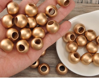 30 Stück / 50 Stück Gold Runde Holzperlen Handwerk, Gold Holzperlen mit großem Loch 10 mm, Holz Zubehör für Diy-20 x 15 mm