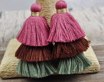 3 layered Cotton Tassel，1-100 Ombre Tassel with Gold Loop，Craft Tassel，Three Layered Tassel,Wholesale Tassels,Tiered Tassels,Keychain tassel