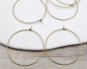 25Pairs Antique Bronze Round Hoop Connector 40mm Earrings Pendant Wine Glass Charm Jewelry Making,Hypoallergenic earring hoop