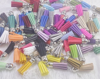 10-100 Mixed Colors Tassels,1.5'',Faux Suede leather tassles,leather tassels,suede tassels,tassels for keychains,mini tassel with Silver cap