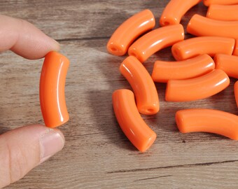 Perles tubulaires en acrylique orange 12 mm x 35 mm, grosses perles acryliques en bambou 12 mm, perles tubes incurvées 12 mm, bracelet jonc en bambou