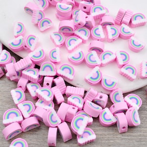 100Pcs 9mm Rainbow Polymer Clay Beads,Pink Rainbow Clay Beads,Rainbow Pattern,Spacer Beads,DIY Bracelet Necklace Jewelry Bead