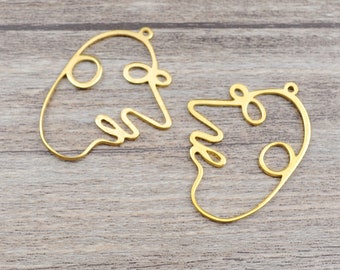 8 st ansiktsberlocker i mässing, ansiktshängen i rå mässing, ansiktsformade, ansiktsörhängen, ansiktskonturberlocker, mässingsdetaljer, smyckestillbehör 35 x 26 mm