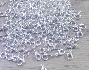50 oder 100 Stück BULK 5 x 10 mm versilberte Karabinerverschlüsse, Legierungs-Karabinerverschluss, Miniklauenverschluss, Großhandelshalskette / Armreifverschluss