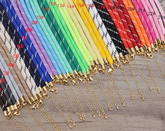 1-100Pcs DIY Paracord Cord Necklace,5mm Colorful Rope necklace cords with Gold End Cap,for Making Pendant Necklace Findings,16 inch