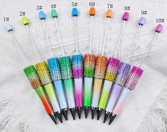 Plastic Beadable Pens with Resin Rhinestone,Ombre Beadable pen,DIY Bead Ballpoint Pens ,Beadable pens for gifts and craft projects,Black Ink