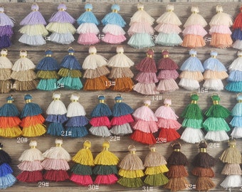 2-50pcs Borlas escalonadas, Colgante de borlas en capas, Borla de algodón hecha a mano de 38 mm para aretes / fabricación de collares, Borlas apiladas, Joyería DIY