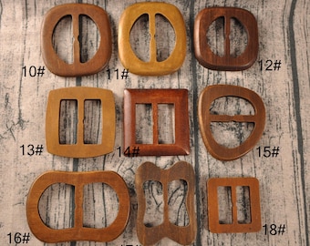 2Pcs,9 different large Round/square/oblong wood buckle for blet,wooden buckle wood belt collect,Wooden Belt Fastener,Natural Wood Accessory