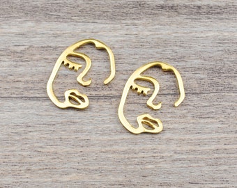 16 st ansiktsberlocker i mässing, små ansiktshängen i rå mässing, ansiktsformade, ansiktsörhängen, ansiktskonturberlocker, mässingsdetaljer, smyckestillbehör 20 x 14 mm