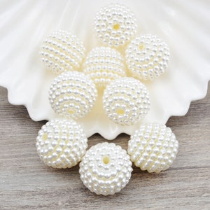 10-100Pcs 24mm Plastic Acrylic Round Beads , White Pearly Pearl Ball Beads，Berry Beads，Chunky Bubblegum Beads,Gumball Beads,DIY,Bead Crafts