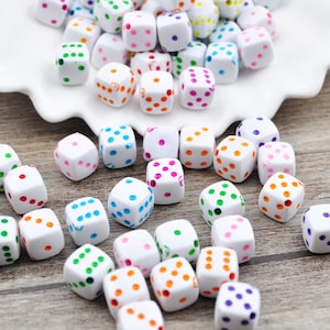 White Square Beads,100Pcs Acrylic Colorful Dice Bead,Game Beads,Fun Beads, Game Dice,  Cube Beads,DIY Charms Bracelet,Jewelry Making 8x8mm