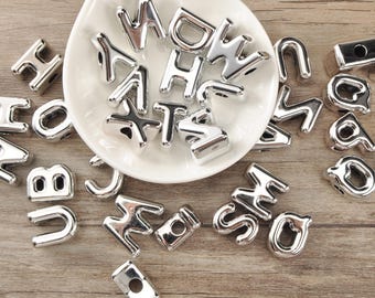 5-50Pcs Silver Large Acrylic Alphabet Beads,5.5mm Hole Letters,DIY Jewelry,DIY Necklace/Bracelets/Keychains Beads,Bag Alphabet Beads Charms