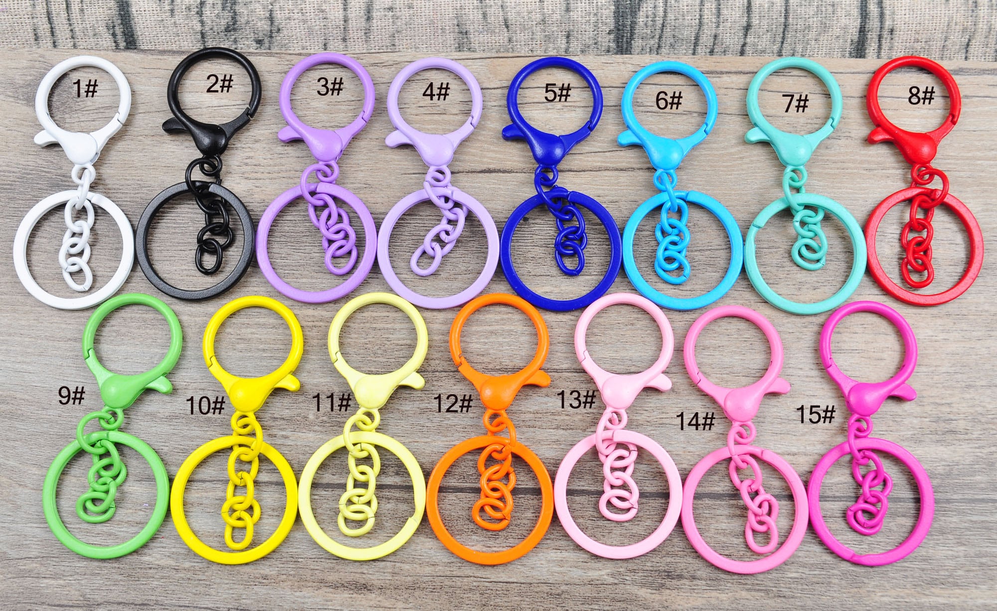 5pcs/lot 15 Colors Keychain Ring，colorful 30mm Key Ring & Lobster