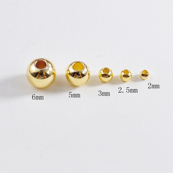 100Pcs 18K gold Filled round beads, light weight 2mm 2.5mm 3mm 5mm 6mm Tiny spacer smooth beads, Bracelet / Necklace Making Supply