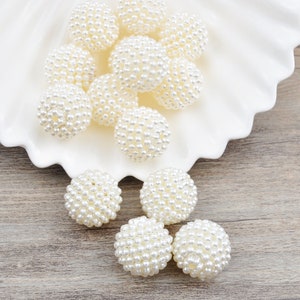 20-100Pcs 20mm Plastic Acrylic Round Beads , White Pearly Pearl Ball Beads，Berry Beads，Chunky Bubblegum Beads,Gumball Beads,DIY,Bead Crafts