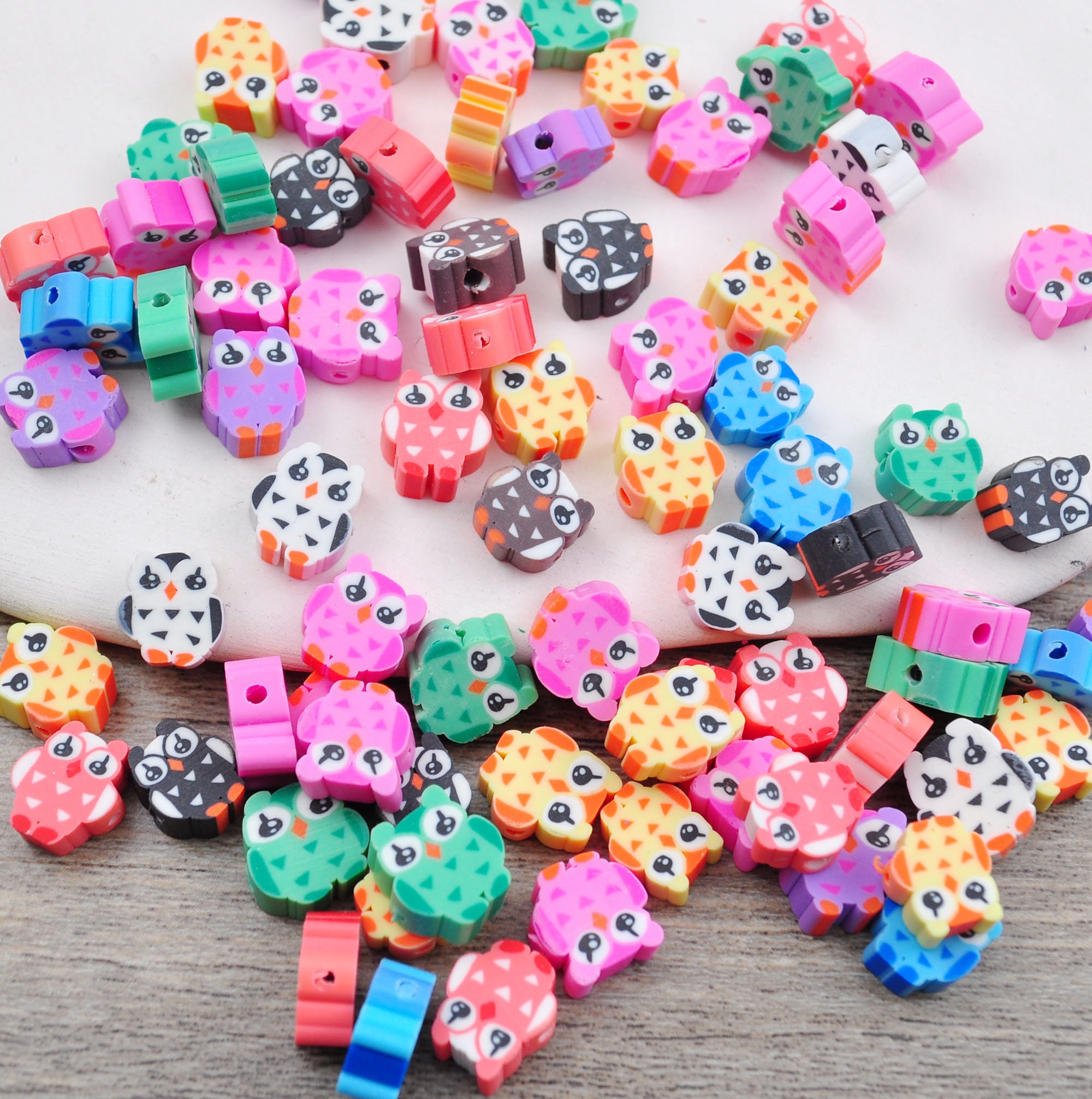 100Pcs 9mm Owl Polymer Clay Beads,Owl Clay Beads,Owl Pattern,Spacer Beads,DIY Bracelet Necklace Jewe