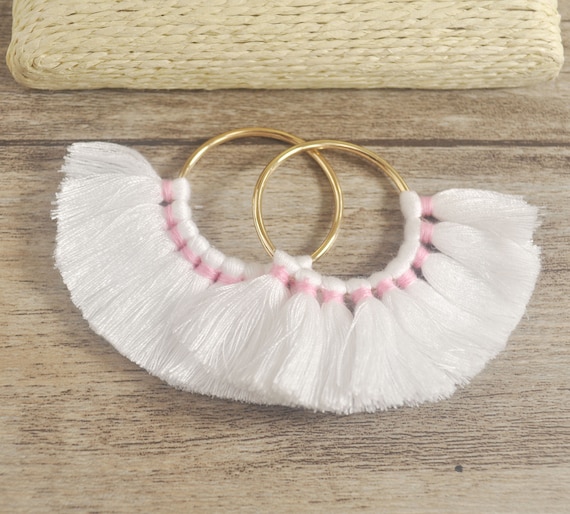 White fan tassel earrings clearance