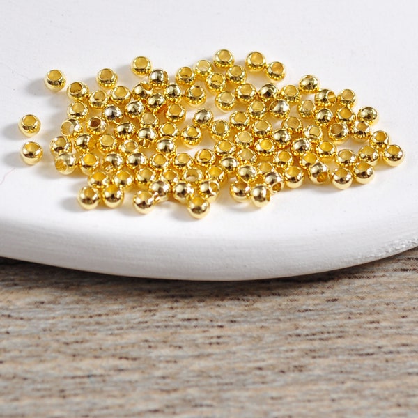 50Pcs/100Pcs/500pcs 18K gold Filled round beads, light weight 2mm Tiny spacer smooth beads, Bracelet / Necklace Making Supply