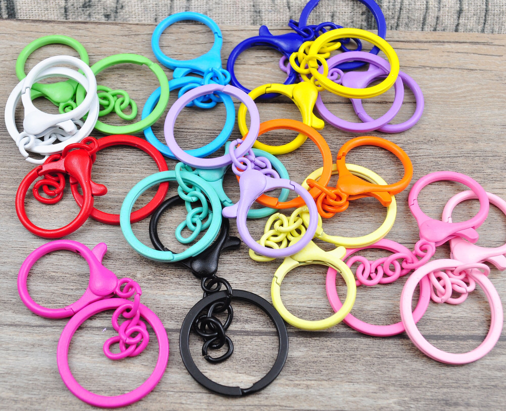5pcs/lot 15 Colors Keychain Ring，colorful 30mm Key Ring & Lobster