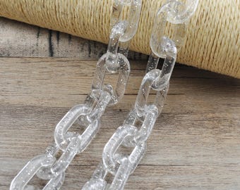 Large Transparent Glitter Acrylic Curb Chain Links，Open Plastic Chain Links Bag/Glasses/Sunglass/Necklace/Bracelet Chain，Oval Links,31x19mm