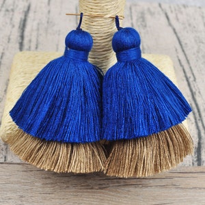 1-100Pcs Deep Blue&khaki ombre Tassels, Bilayer Cotton Tassels,Cotton Thread Tassels, Stacked Cotton Tassels,Wholesale Cotton Tassels, YY#21