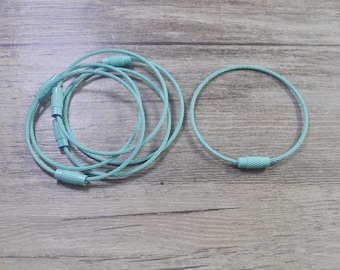 15pcs Aqua Coated Stainless Steel Rope Wire Holder, Wire Keychain,Key Chain Cable Ring, Tag Holder, Camping Gear, Screw Locking