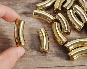 12mm x 35mm Gold Acrylic Tube Beads,12mm Large Acrylic Bamboo Beads, 12mm Curved Tube Beads,Bamboo Bracelet Bangle