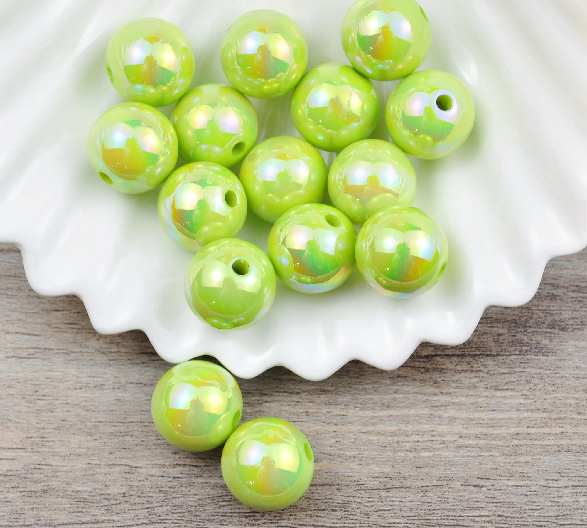 16mm AB Lime Green Acrylic Beads Iridescent Beads，round Rainbow