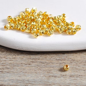 2.5mm 100pcs 18K Real Gold Plated brass Spacer Beads,Small Round Bead Finding，Cutting gold beads，Bracelet / Necklace Making Supply