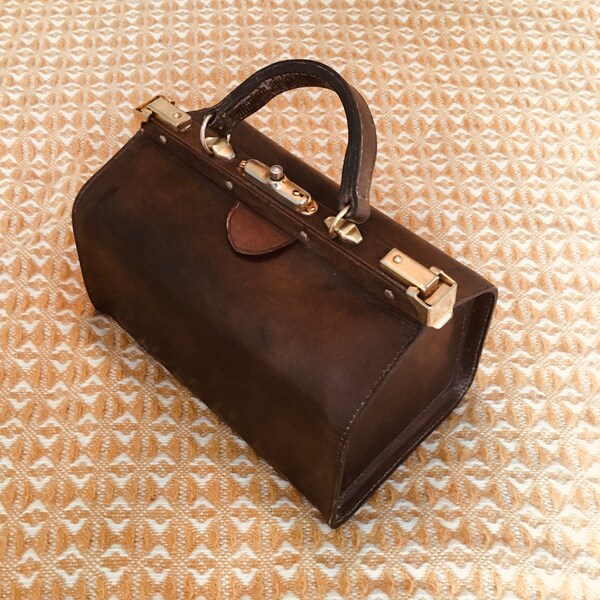 Sac Vintage cuir médecin Gladstone Sacoche  Docteur Malette  Médicale  French Antic Gladstone Travel Bag Doctor