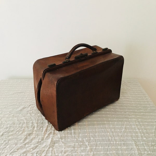 Sac Vintage cuir médecin Gladstone Sacoche Docteur Malette Médicale French Antic Gladstone Travel Bag Doctor Apothicaire